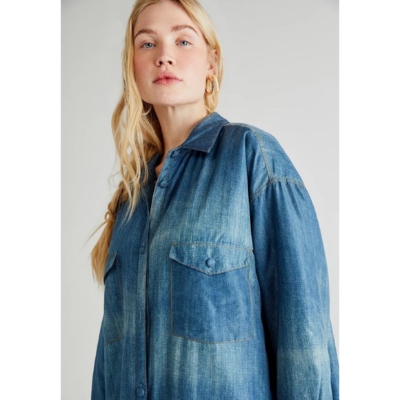 FREE PEOPLE Mes Demoiselles Coat Drops  Puffy Shirt Jacket Sz 1 - Picture 3 of 6